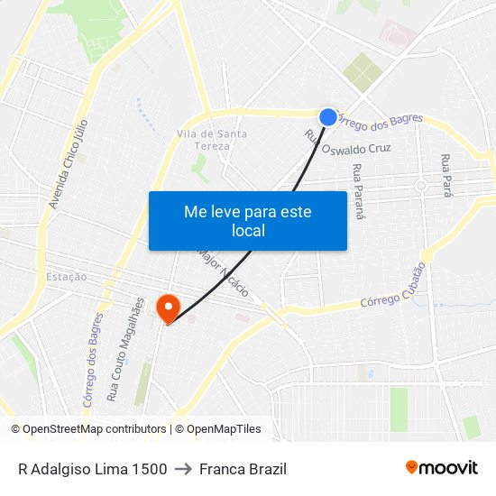 R Adalgiso Lima 1500 to Franca Brazil map