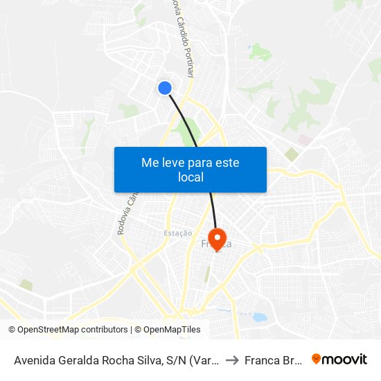 Avenida Geralda Rocha Silva, S/N (Varejão) to Franca Brazil map