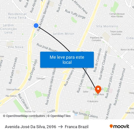 Avenida José Da Silva, 2696 to Franca Brazil map