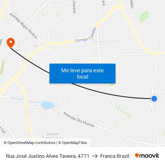 Rua José Justino Alves Taveira, 4771 to Franca Brazil map