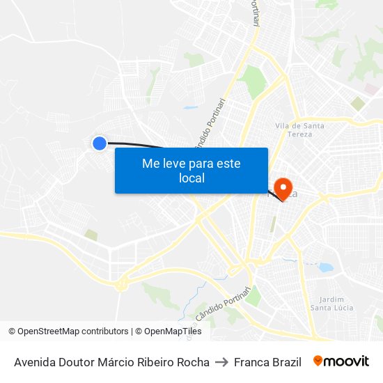 Avenida Doutor Márcio Ribeiro Rocha to Franca Brazil map