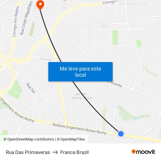 Rua Das Primaveras to Franca Brazil map