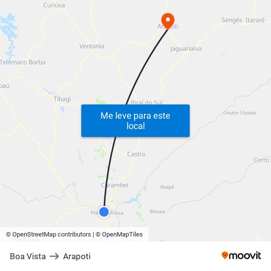 Boa Vista to Arapoti map