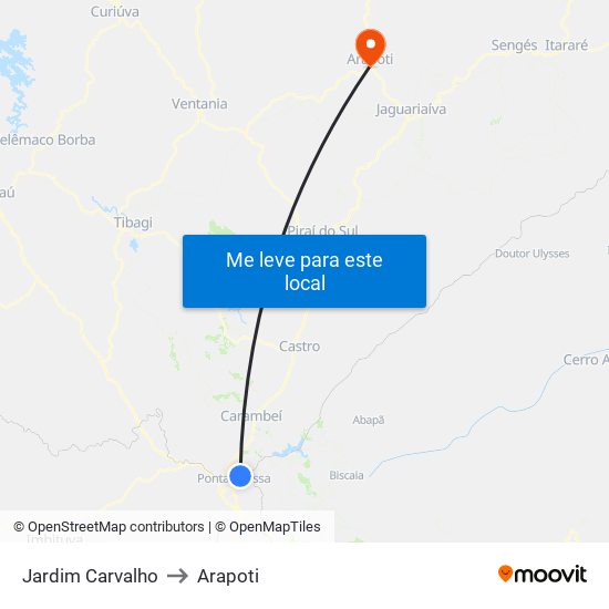 Jardim Carvalho to Arapoti map