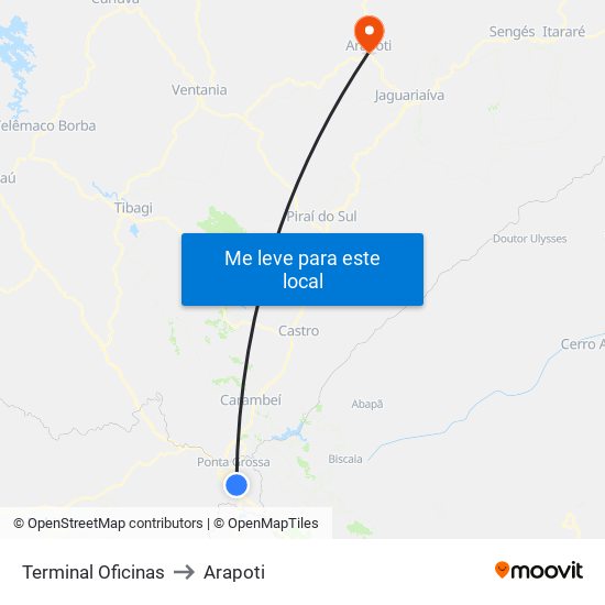 Terminal Oficinas to Arapoti map