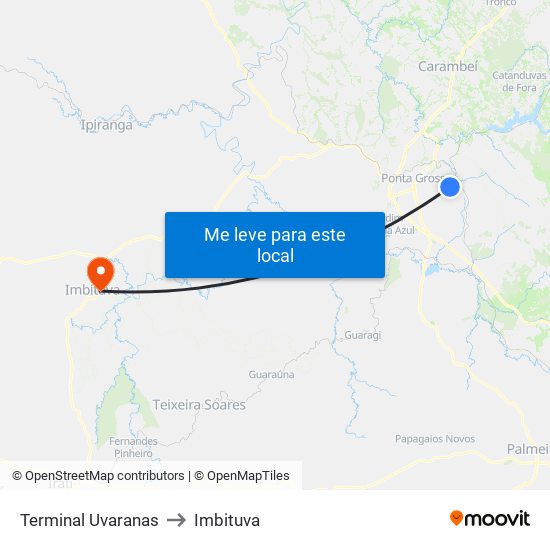 Terminal Uvaranas to Imbituva map