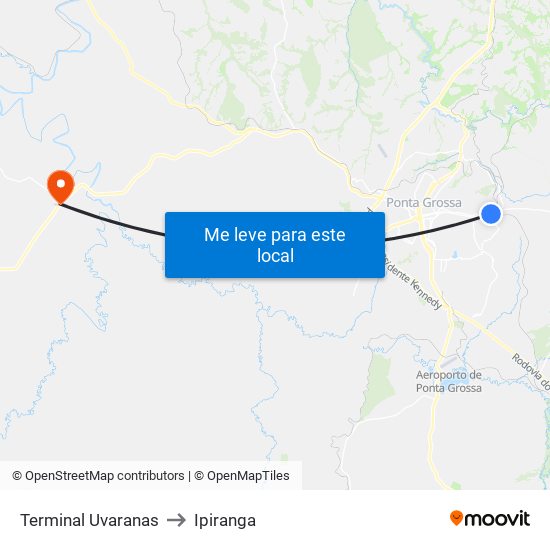 Terminal Uvaranas to Ipiranga map