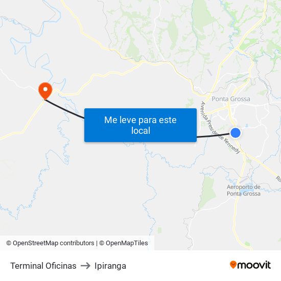 Terminal Oficinas to Ipiranga map