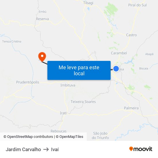 Jardim Carvalho to Ivaí map