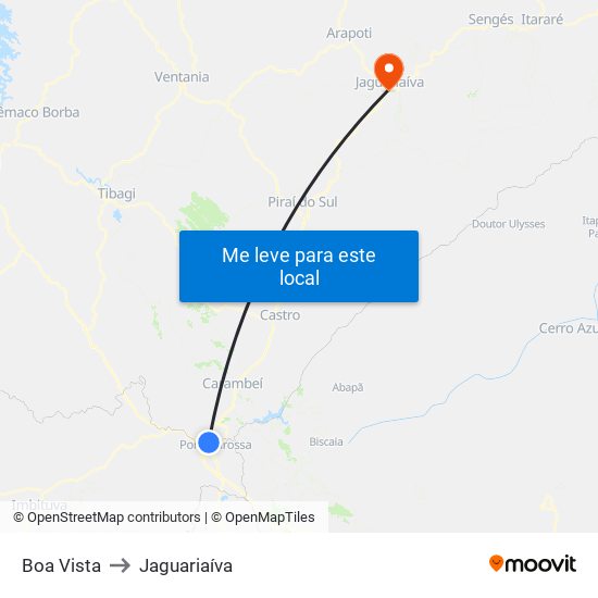 Boa Vista to Jaguariaíva map