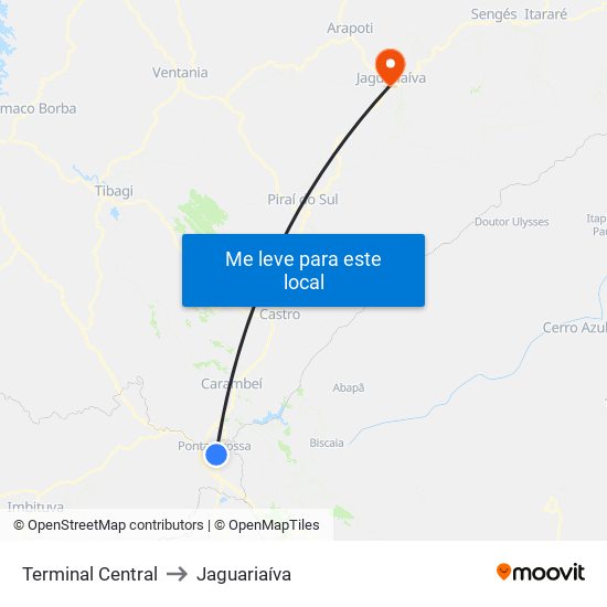 Terminal Central to Jaguariaíva map