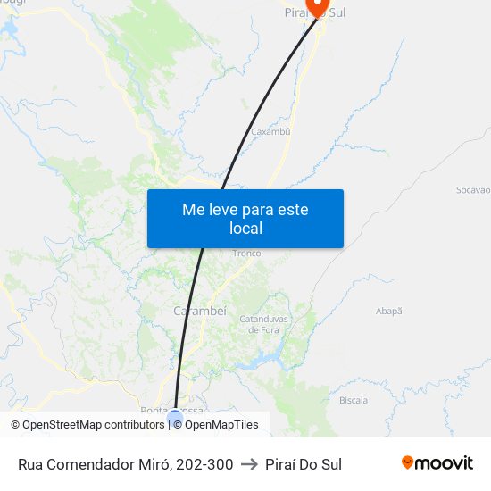 Rua Comendador Miró, 202-300 to Piraí Do Sul map