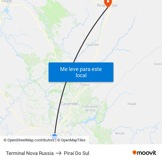 Terminal Nova Russia to Piraí Do Sul map