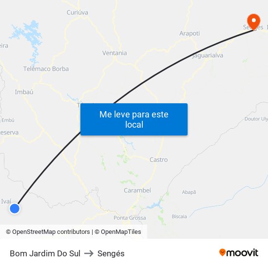 Bom Jardim Do Sul to Sengés map