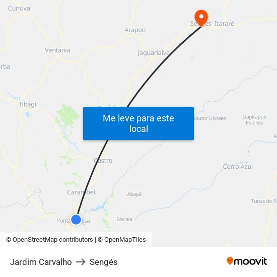 Jardim Carvalho to Sengés map