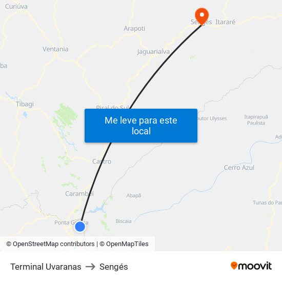 Terminal Uvaranas to Sengés map