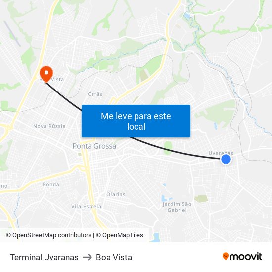 Terminal Uvaranas to Boa Vista map