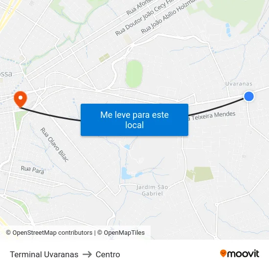 Terminal Uvaranas to Centro map