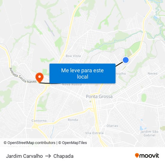 Jardim Carvalho to Chapada map