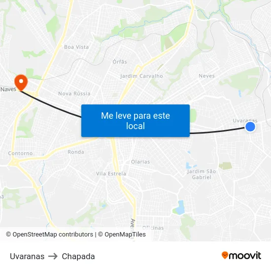 Uvaranas to Chapada map