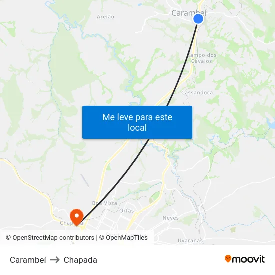 Carambeí to Chapada map