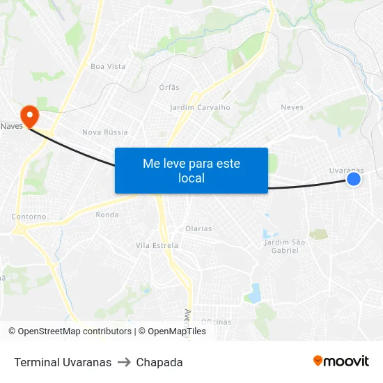 Terminal Uvaranas to Chapada map