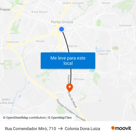 Rua Comendador Miró, 710 to Colonia Dona Luiza map