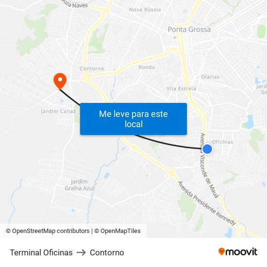 Terminal Oficinas to Contorno map