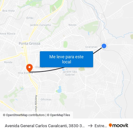 Avenida General Carlos Cavalcanti, 3830-3992 to Estrela map