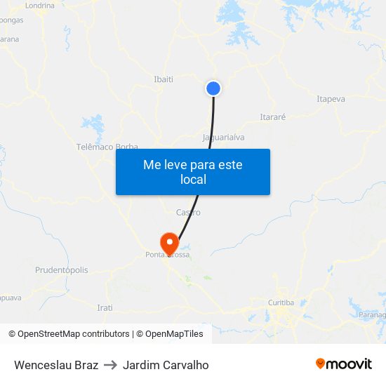 Wenceslau Braz to Jardim Carvalho map