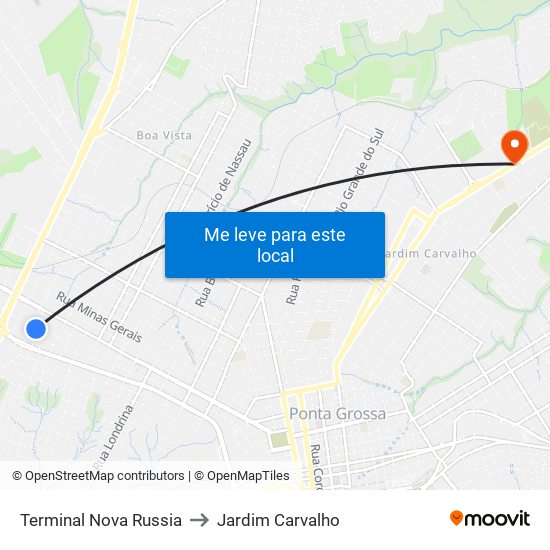 Terminal Nova Russia to Jardim Carvalho map