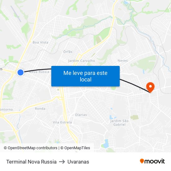 Terminal Nova Russia to Uvaranas map