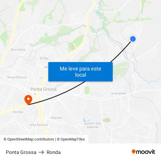 Ponta Grossa to Ronda map