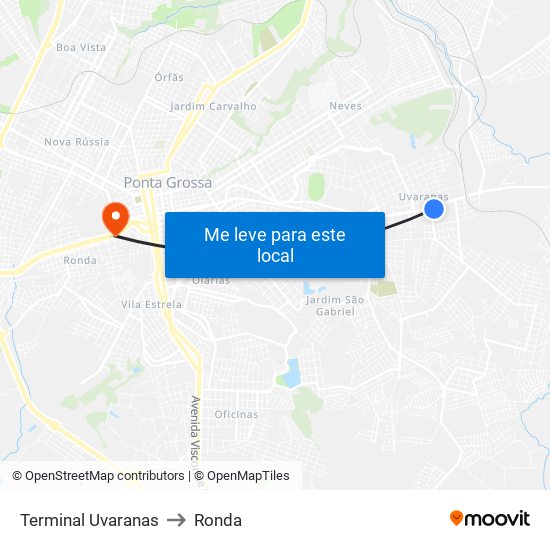 Terminal Uvaranas to Ronda map