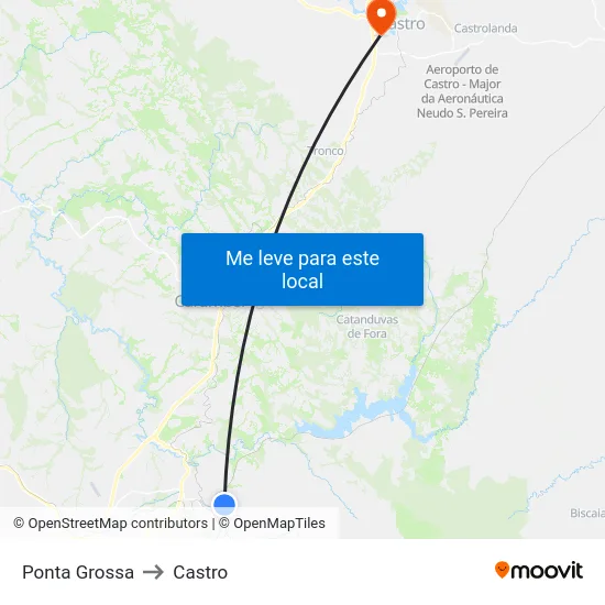 Ponta Grossa to Castro map