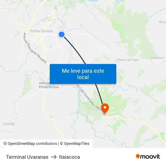Terminal Uvaranas to Itaiacoca map