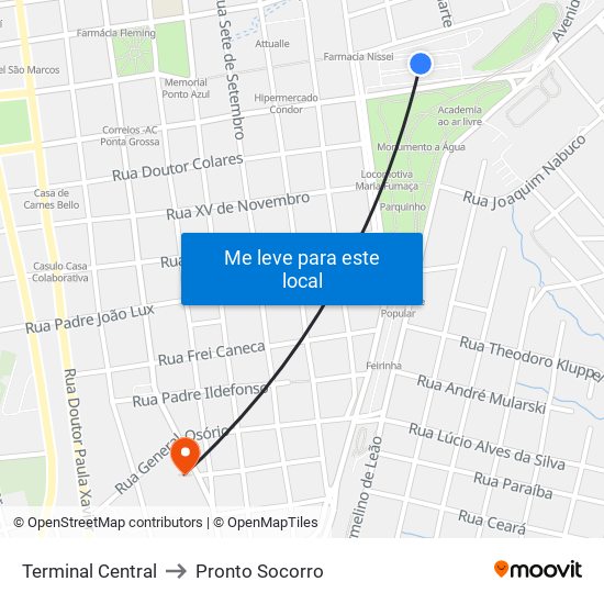 Terminal Central to Pronto Socorro map