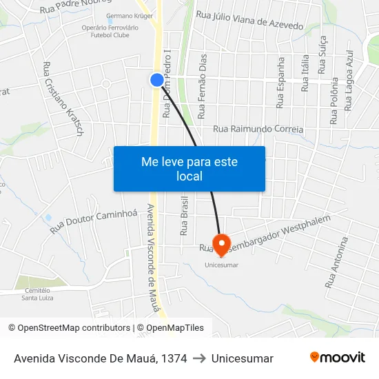 Avenida Visconde De Mauá, 1374 to Unicesumar map