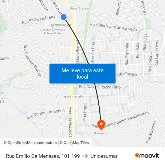 Rua Emílio De Menezes, 101-199 to Unicesumar map