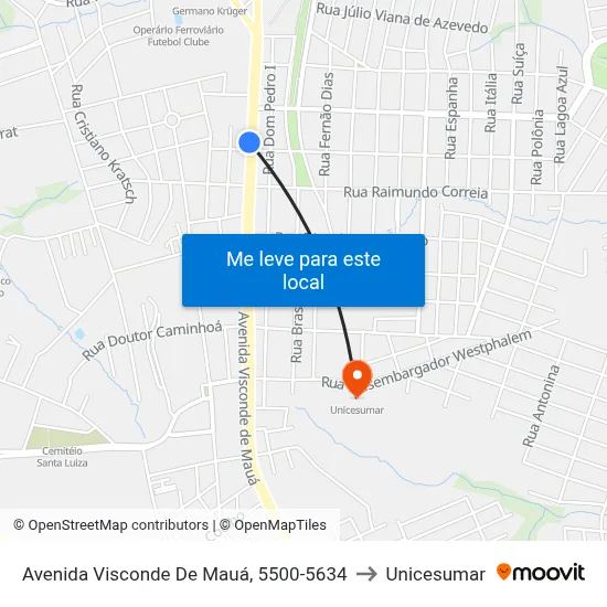 Avenida Visconde De Mauá, 5500-5634 to Unicesumar map