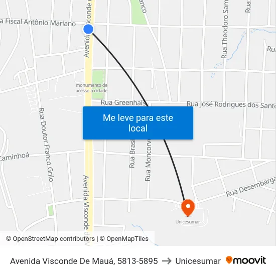 Avenida Visconde De Mauá, 5813-5895 to Unicesumar map