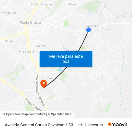 Avenida General Carlos Cavalcanti, 3380 to Unicesumar map