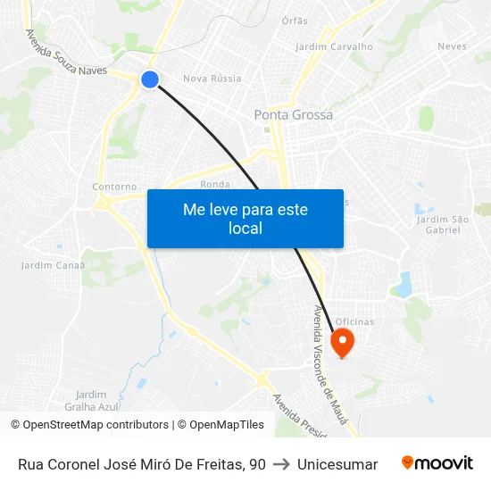 Rua Coronel José Miró De Freitas, 90 to Unicesumar map