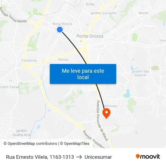 Rua Ernesto Vilela, 1163-1313 to Unicesumar map