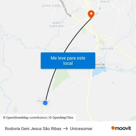 Rodovia Geni Jesus São Ribas to Unicesumar map