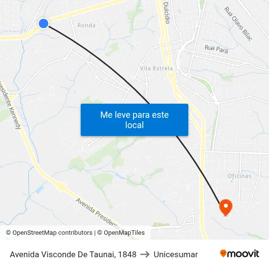 Avenida Visconde De Taunai, 1848 to Unicesumar map