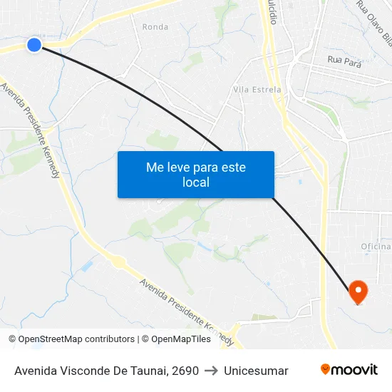 Avenida Visconde De Taunai, 2690 to Unicesumar map