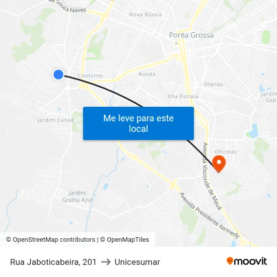 Rua Jaboticabeira, 201 to Unicesumar map