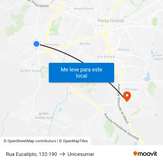Rua Eucalípto, 132-190 to Unicesumar map