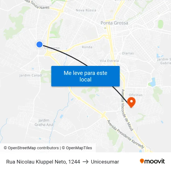 Rua Nicolau Kluppel Neto, 1244 to Unicesumar map